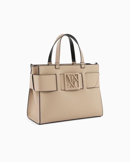 ARMANI EXCHANGE Natural Large Tote Bag With Double Handles And Shoulder Strap