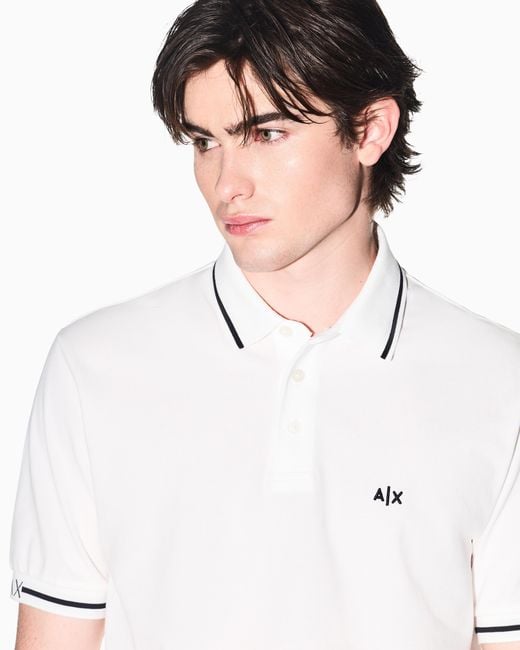 ARMANI EXCHANGE White Classic And Refined Cotton Piqué Polo Shirt for men