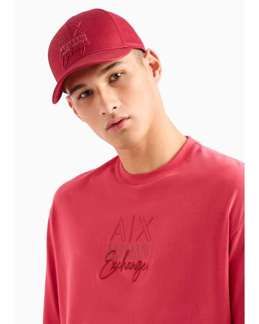 Armani Exchange Red Hat With Visor In Asv Organic Cotton for men
