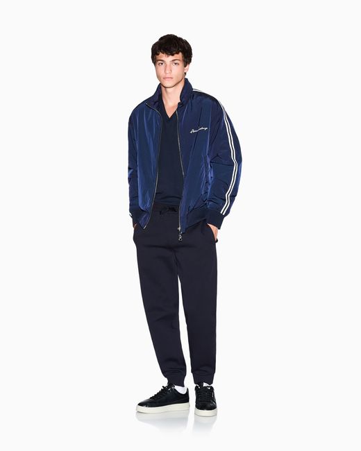 ARMANI EXCHANGE Blue Bonded Stretch Cotton Joggers With Ribbed Cuffs Icon for men