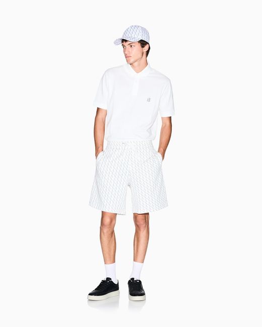 ARMANI EXCHANGE White French Terry Shorts With An All-Over Pattern Essential for men