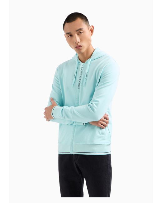Armani Exchange Blue Zip Up Hooded Sweatshirt for men