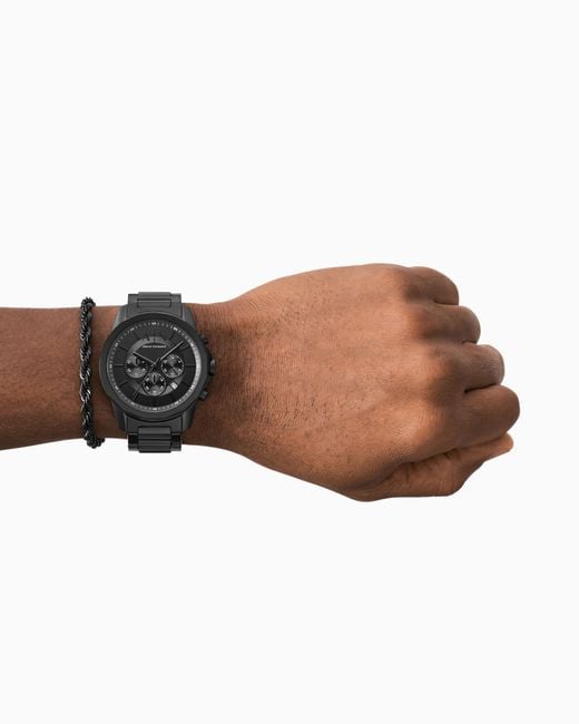 ARMANI EXCHANGE Black Chronograph Stainless Steel Watch And Bracelet Set for men