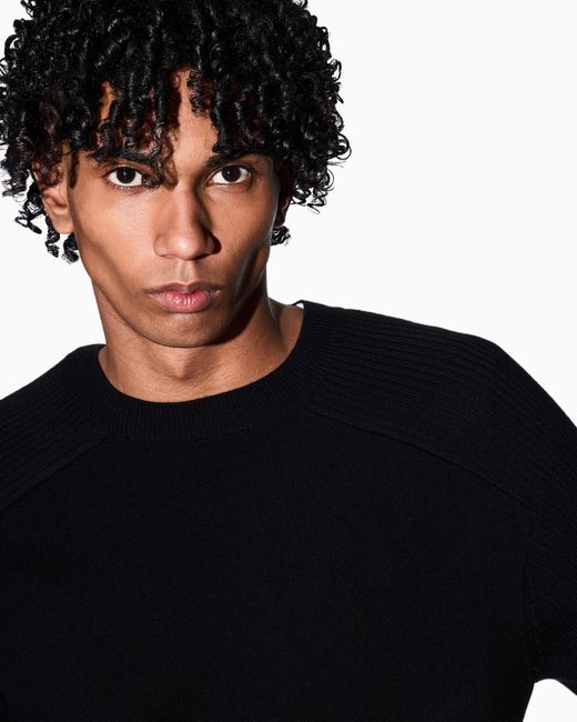 ARMANI EXCHANGE Black Crew Neck Sweater With Shoulder Detail for men
