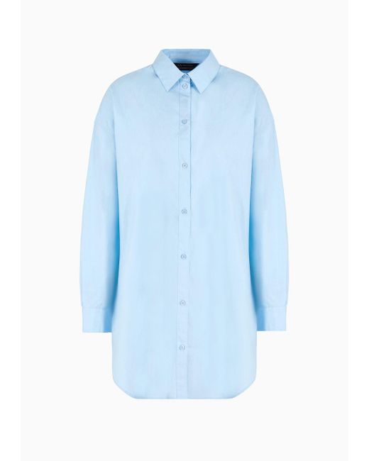 Armani Exchange Blue Long Shirt In Asv Organic Cotton Poplin