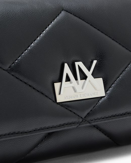 ARMANI EXCHANGE Black Quilted Faux Leather Crossbody Bag With Chain Strap