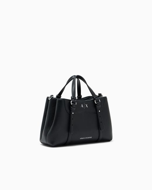 ARMANI EXCHANGE Black Tote Shopping Bag With Coated Finish