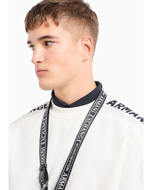 Armani Exchange White Cotton Blend Sweatshirt With Logo Tape for men