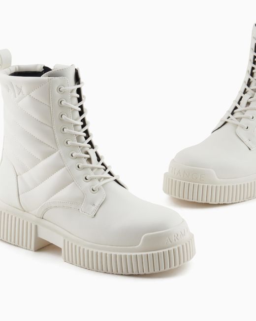 ARMANI EXCHANGE White Quilted Leather Amphibians