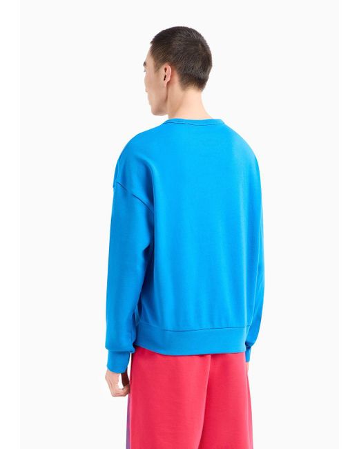 Armani Exchange Blue Crew-neck Sweatshirt In Asv Organic Cotton With Foliage Print for men