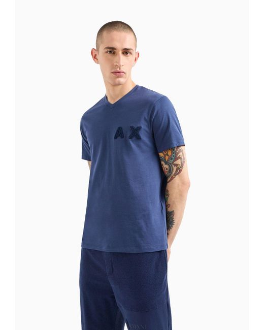 Armani Exchange Blue Regular Fit V-neck T-shirt In Asv Organic Cotton for men