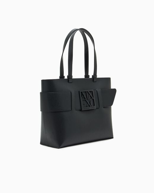 Borsa Shopper Media Con Monogram Tono Su Tono di ARMANI EXCHANGE in Black