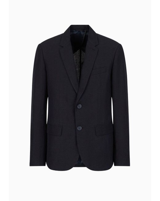 Armani Exchange Blue Single-breasted Linen Twill Jacket for men