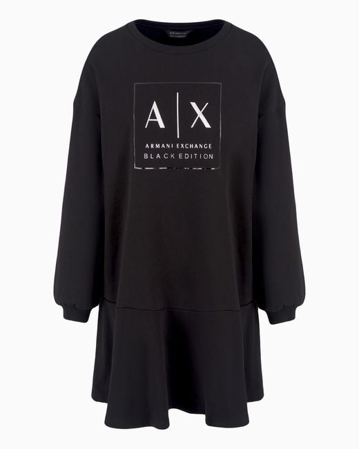 ARMANI EXCHANGE Black Oversized Dress With Soft Bottom And Metal Logo Print