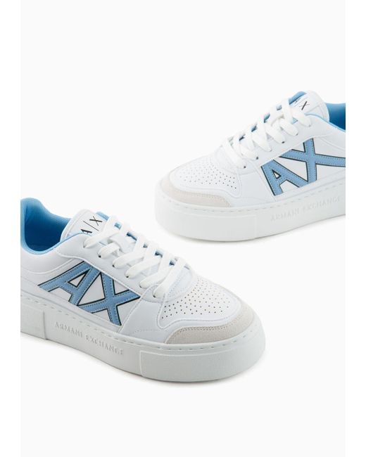 Armani Exchange White Sneakers With High Sole And Contrasting Logo