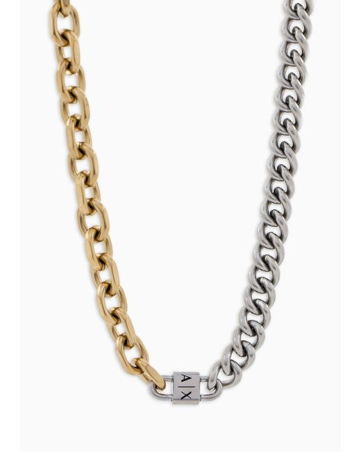 Armani Exchange Metallic Two-tone Stainless Steel Chain Necklace