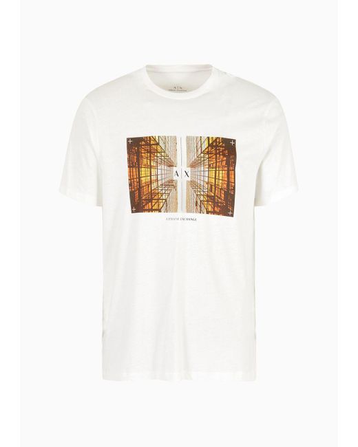 T-shirt Regular Fit In Cotone Con Stampa Fotografica di Armani Exchange in White da Uomo