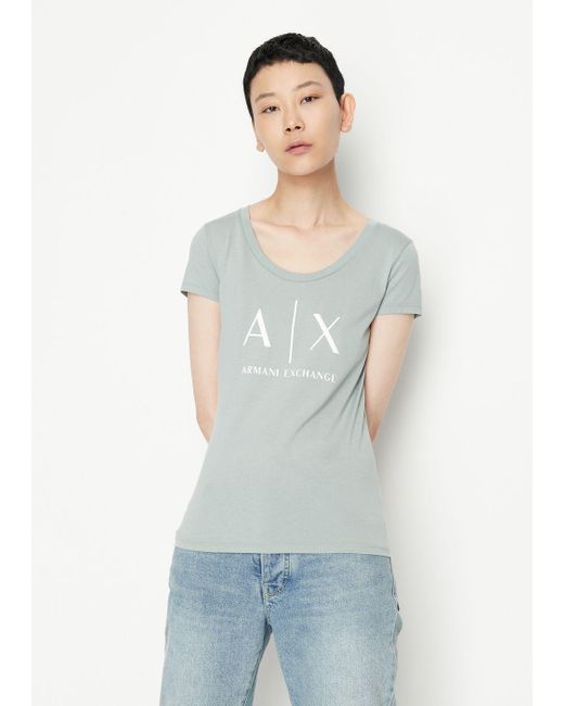 Armani Exchange Slim Fit Cotton Logo T-shirt in White | Lyst
