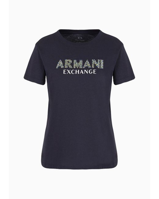 Armani Exchange Blue Regular Fit T-shirt In Asv Organic Cotton