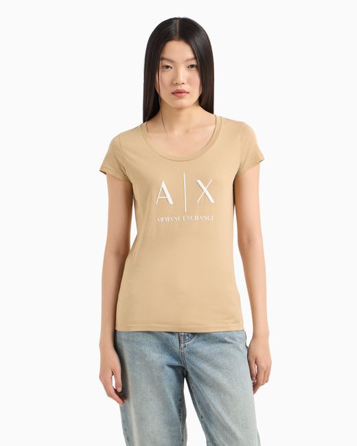 ARMANI EXCHANGE White Pima Cotton Print Short Short T-Shirt