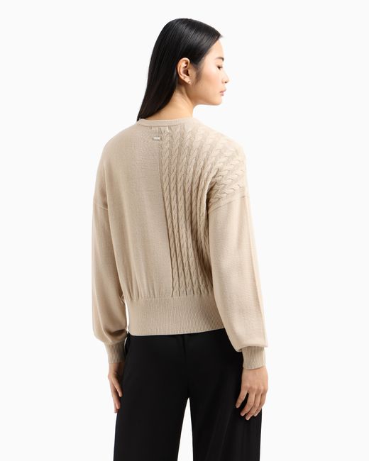 ARMANI EXCHANGE White Wool Blend Sweater With Cables