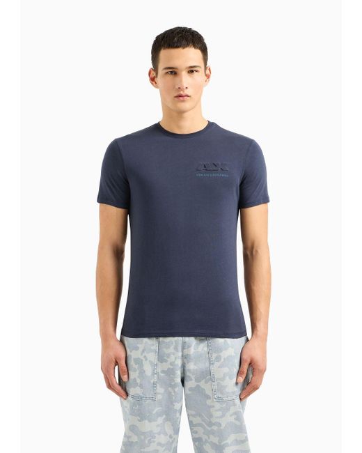 T-shirt Regular Fit In Jersey Di Cotone Con Logo Sul Petto di Armani Exchange in Blue da Uomo