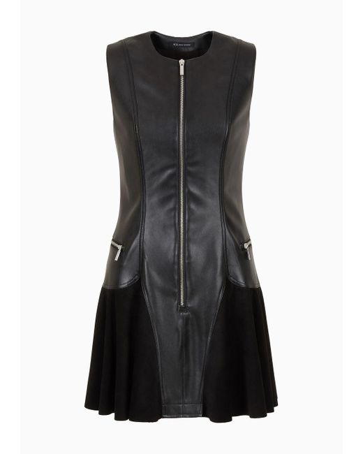 Armani Exchange Black Flared Dress Faux Leather