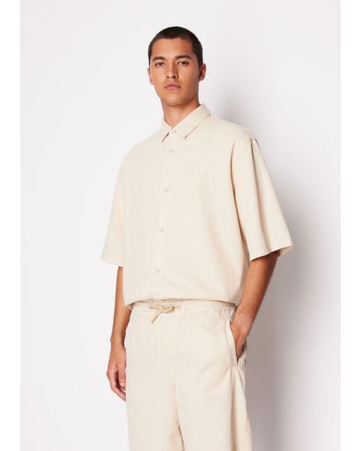 Armani Exchange Natural Boxy Fit Shirt With Short Sleeves In Lyocell And Cotton for men