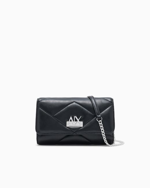 ARMANI EXCHANGE Black Quilted Faux Leather Crossbody Bag With Chain Strap