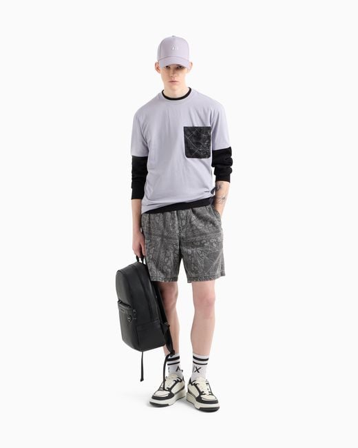 ARMANI EXCHANGE White Regular Fit T-Shirt With Patterned Pocket for men