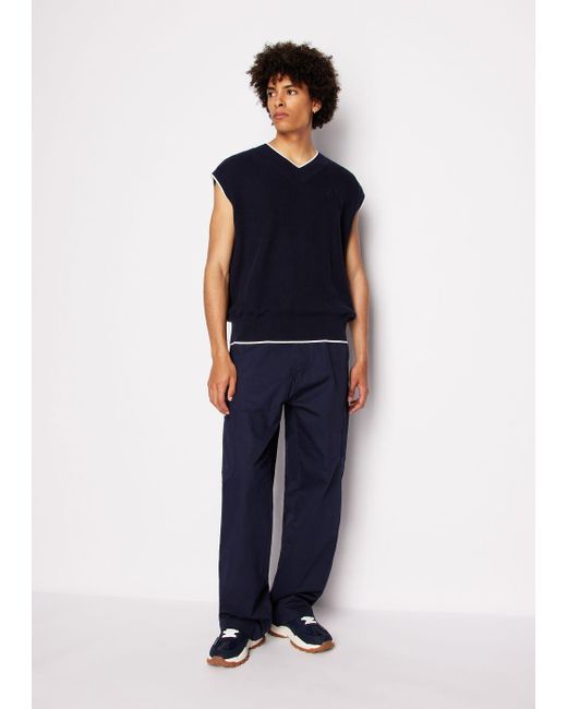 Armani Exchange Blue Wide Leg Chino Trousers In Cotton Gabardine for men