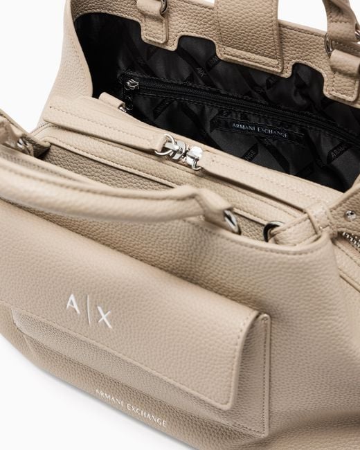 ARMANI EXCHANGE White Textured Handbag With Structured Top Handle And Flap Pocket