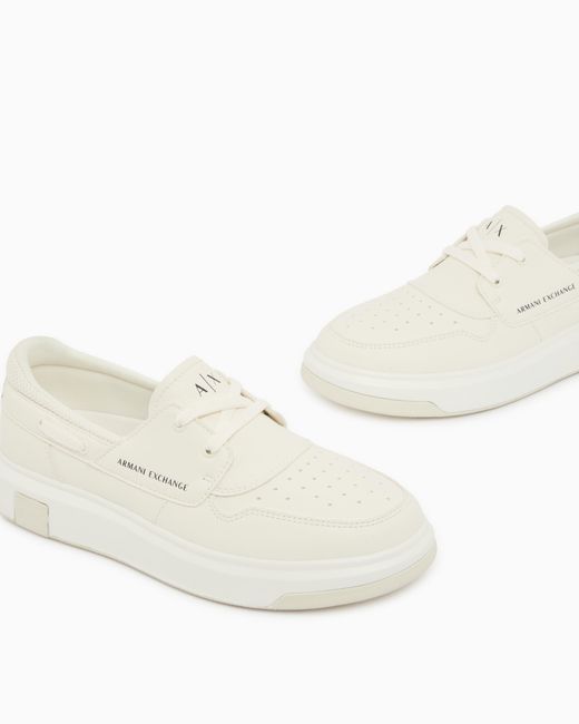 ARMANI EXCHANGE White Sneakers With Crossed Laces And Logo for men