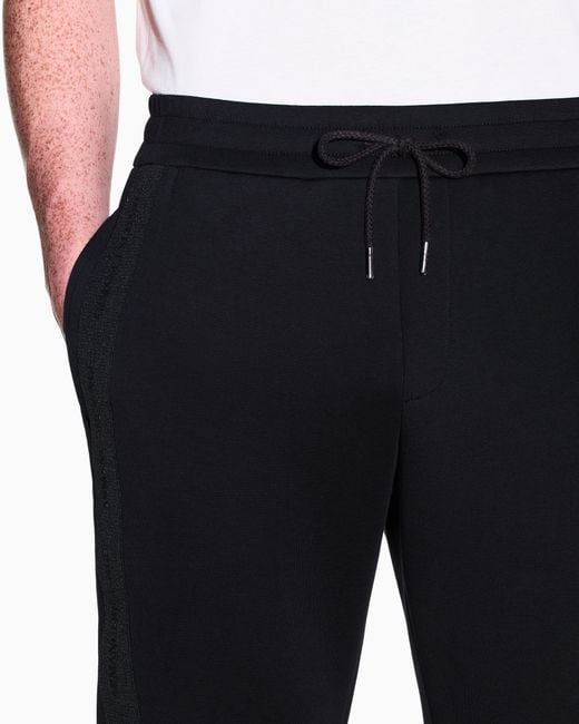 ARMANI EXCHANGE Blue Regular Fit Trousers Bonded Stretch Cotton Jersey for men