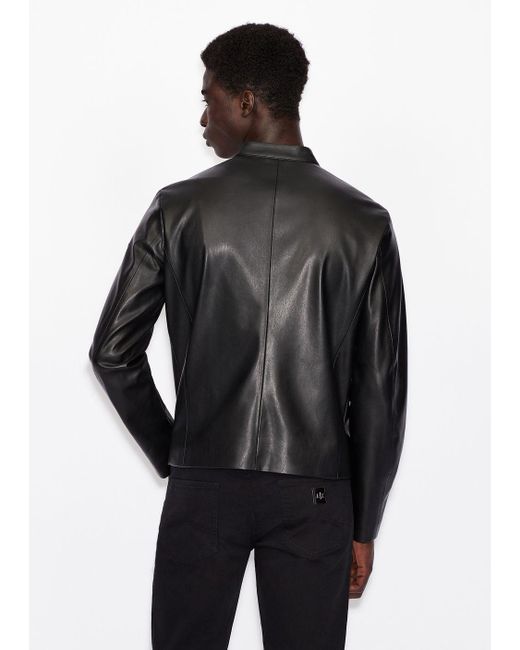 Armani Exchange Black Faux Leather Biker Jacket for men