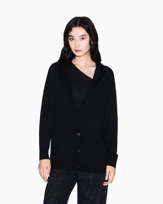 ARMANI EXCHANGE Blue Oversized Wool Blend Cardigan