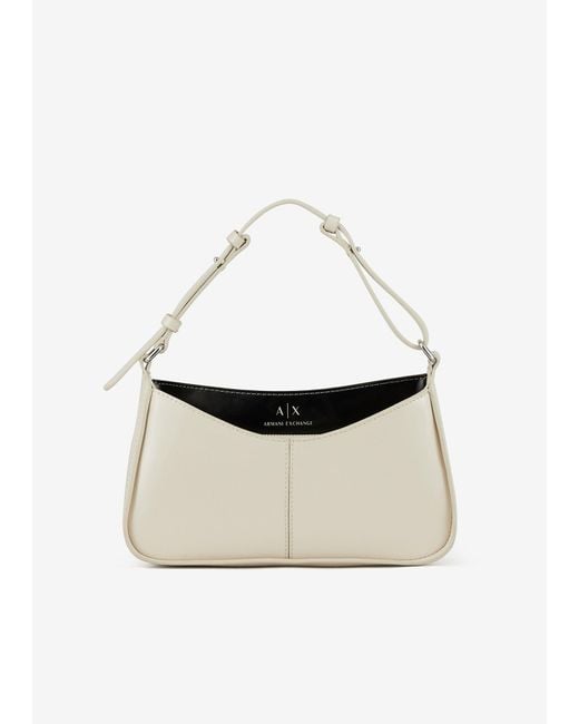 Armani Exchange White Two-tone Shoulder Bag With Adjustable Handle