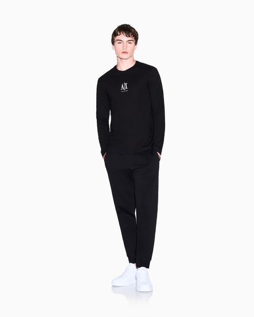 ARMANI EXCHANGE Black Slim-Fit Long-Sleeve Cotton T-Shirt With Logo Icon for men