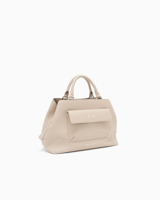 ARMANI EXCHANGE White Textured Handbag With Structured Top Handle And Flap Pocket
