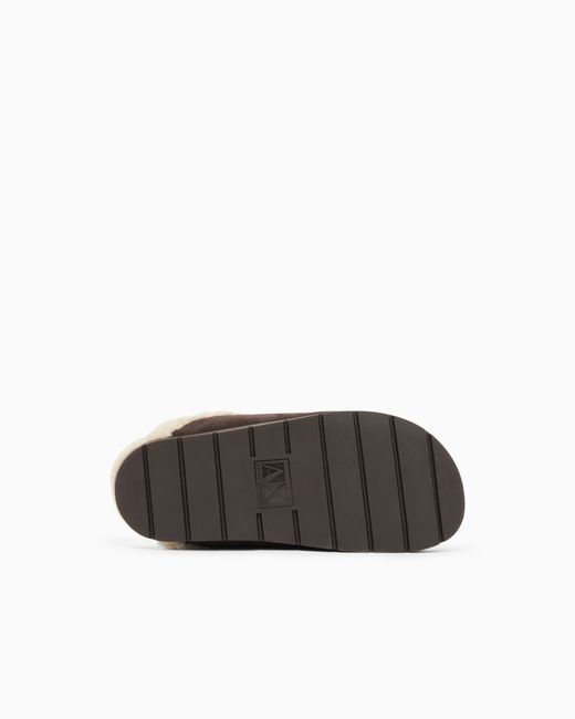 ARMANI EXCHANGE White Suede Clogs With Teddy Details