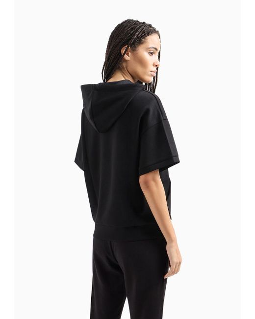 Armani Exchange Black Short-sleeved Hooded Sweatshirt In Scuba Fabric