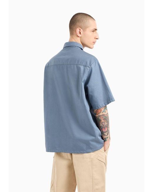 Armani Exchange Blue Boxy Fit Shirt With Short Sleeves In Lyocell And Cotton for men