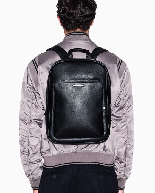 ARMANI EXCHANGE Black Textured Backpack With A Zippered Pocket And Padded Straps for men