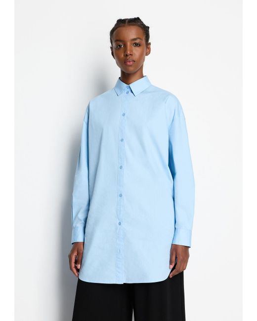 Armani Exchange Blue Long Shirt In Asv Organic Cotton Poplin