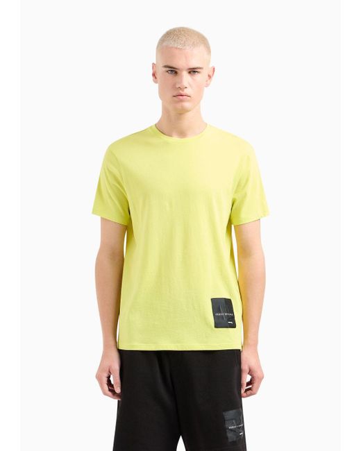 T-shirt Regular Fit In Cotone Organico Asv Con Patch A Contrasto di Armani Exchange in Yellow da Uomo