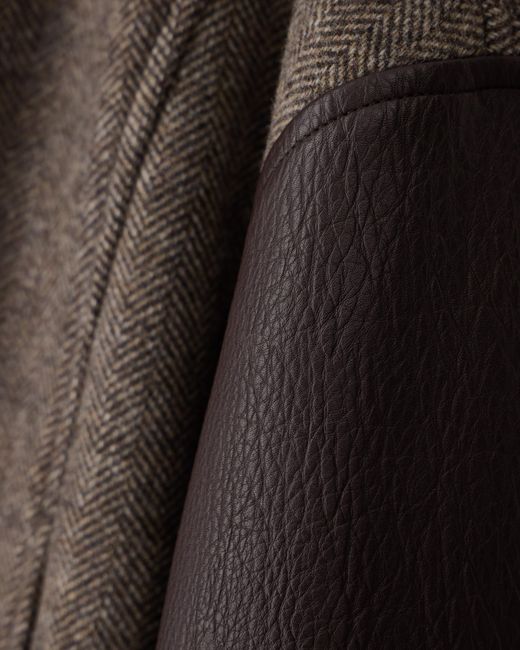 ARMANI EXCHANGE Brown Blouson Jacket Fit Recycled Herringbone Wool Coated Trim