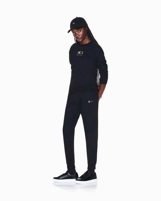 ARMANI EXCHANGE Blue Solid Color French Terry Cotton Crew Neck Sweatshirt