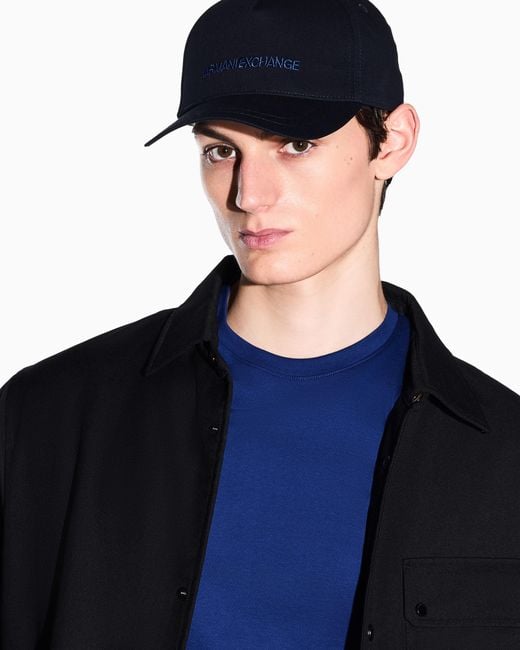 ARMANI EXCHANGE Blue Visor Hat With Logo Lettering for men