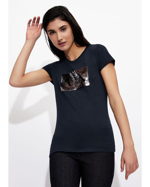 Armani Exchange Blue Cotton Slim Fit T-shirt