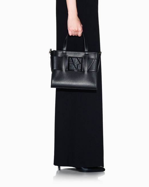 ARMANI EXCHANGE Black Shopping Bag With Monogram